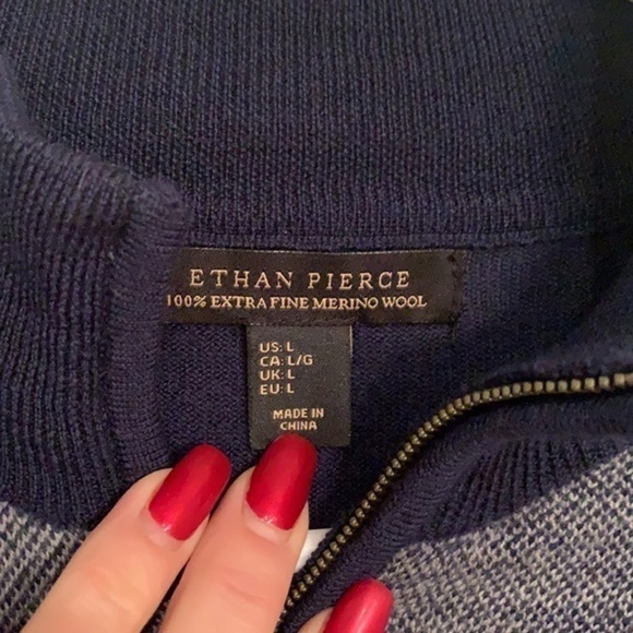Ethan pierce 100% fine merino wool two tone 1/4 quarter zip sweater - Picture 2 of 7